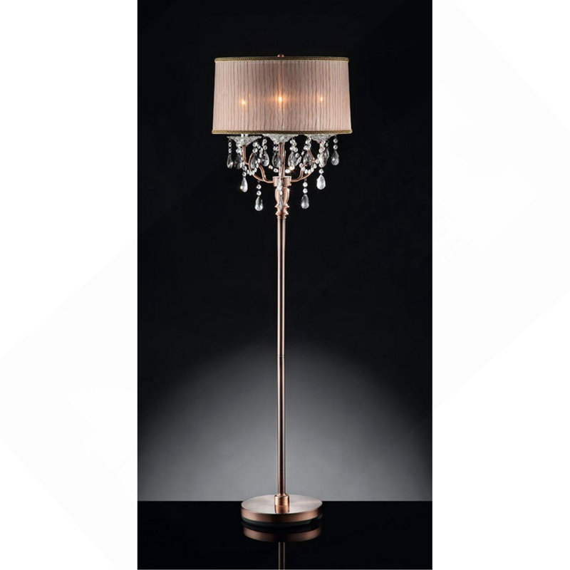 Lampe sur pied de 62 po de hauteur «Rosie» avec finition rose argenté et accents de cristal