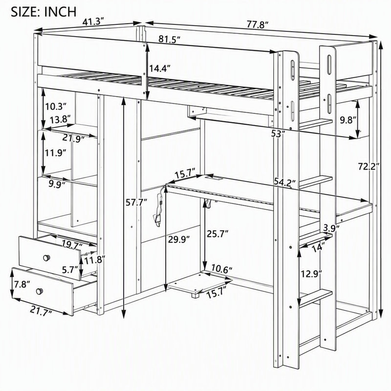 Lit mezzanine double avec bureau, armoire et éclairage DEL intelligent, Twin, Black,Purple