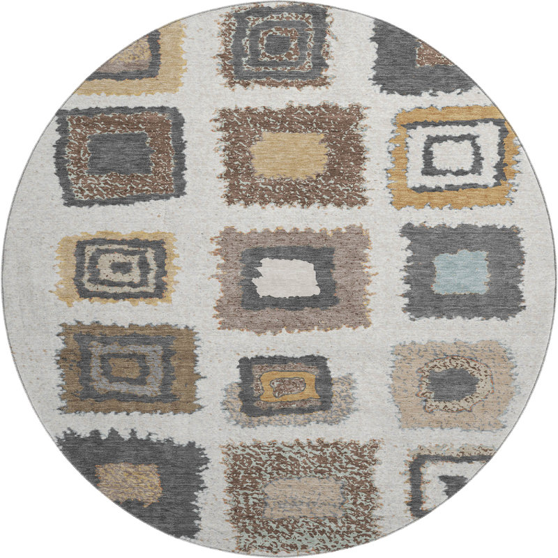 Premium Machine Washable Ariel Geometric Rug, Round 8'
