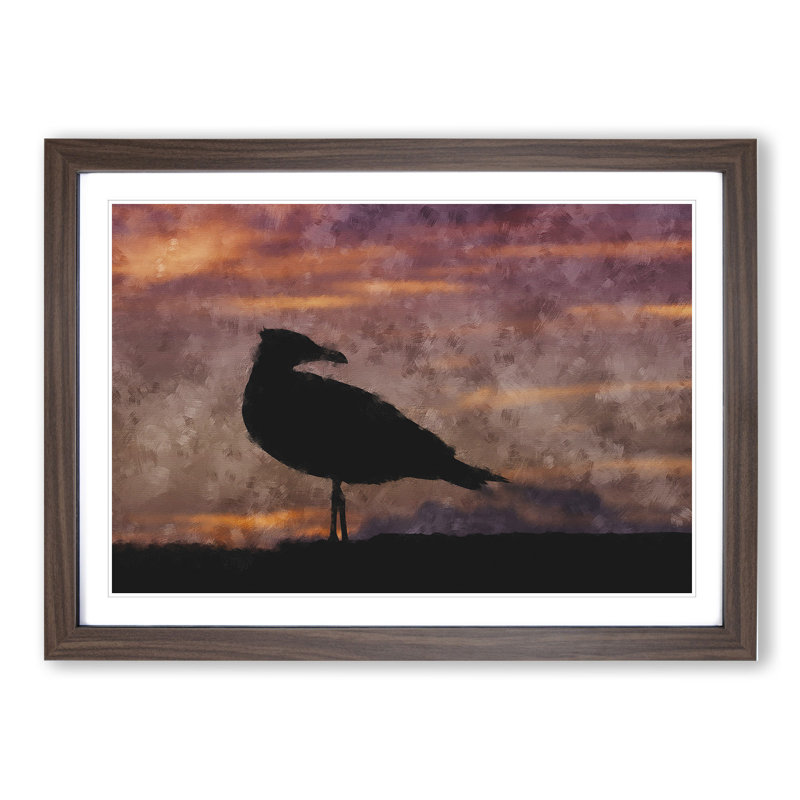 Seagull and Purple Sunset - Picture Frame Graphic Art, Walnut Framed, 48cm H x 65cm W x 2cm D