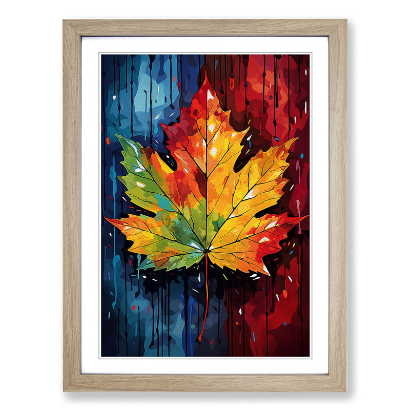 Leaf Pop No.3 - Single Picture Frame Print on Wood, Oak, 64cm H x 46cm W x 2cm D