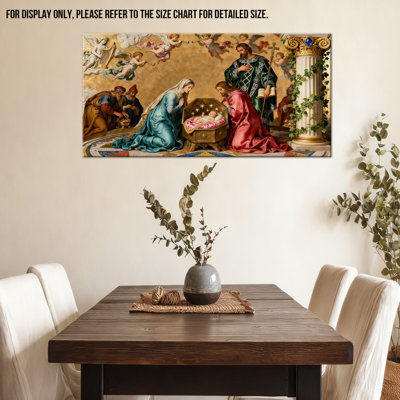 Nativity Wall Art - Oh Holy Night Wall Decor Style Mix, Nativity Scene Canvas Wall Art for Living Room, Christmas Nativity Pictures for Wall, Wrapped Canvas Frame, 16×32 inches