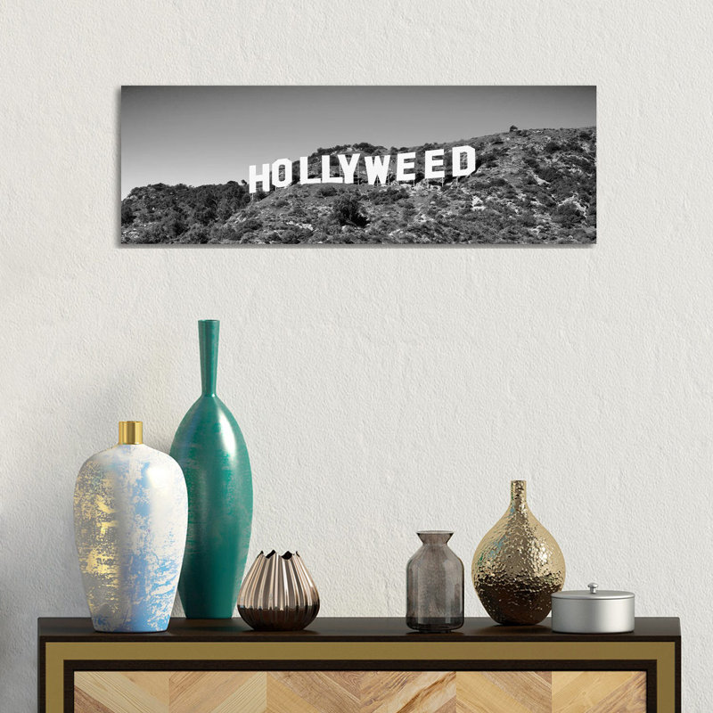 Hollywood Sign Changed To Hollyweed, At Hollywood Hills, Los Angeles, California, USA - Wrapped Canvas Panoramic Print