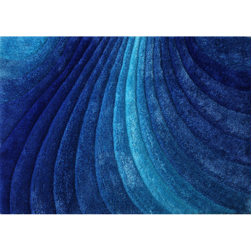 Tapis bleu touffeté à la main Magaret, Rectangle 2 pi x 3 pi