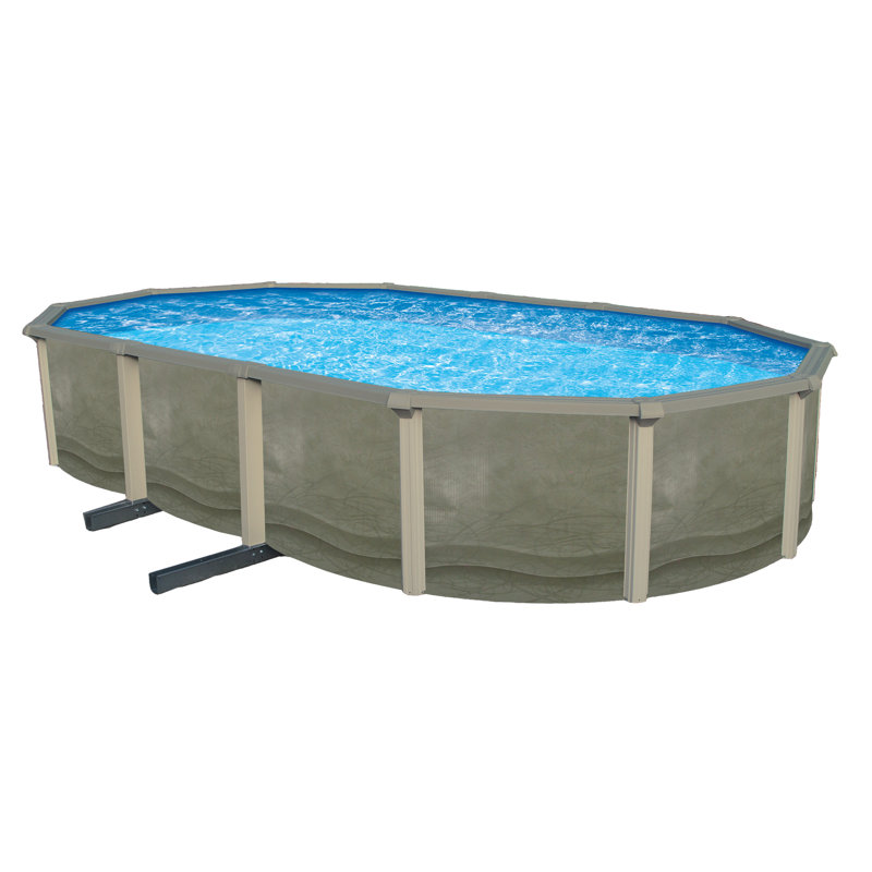 Ensemble de piscine murale ovale en acier Trinity 52 po de profondeur avec rail supérieur de 7 po, 30 pi x 15 pi x 52 po