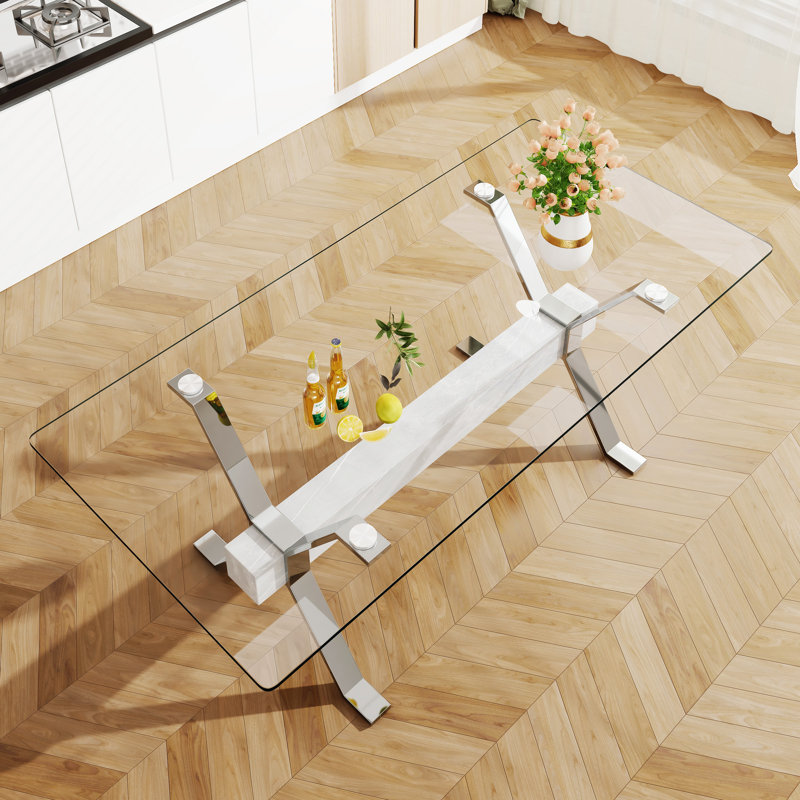 Kaspen Rectangular,dinning table,dining room table, Silver, 71" L x 35.4" W