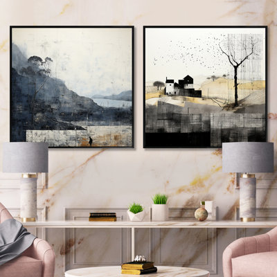 Minimalisme noir et blanc campagne - ensemble de 2 carrés de campagne