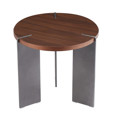 Round Coffee Table Walnut Wood Surface And Black Metel Feet