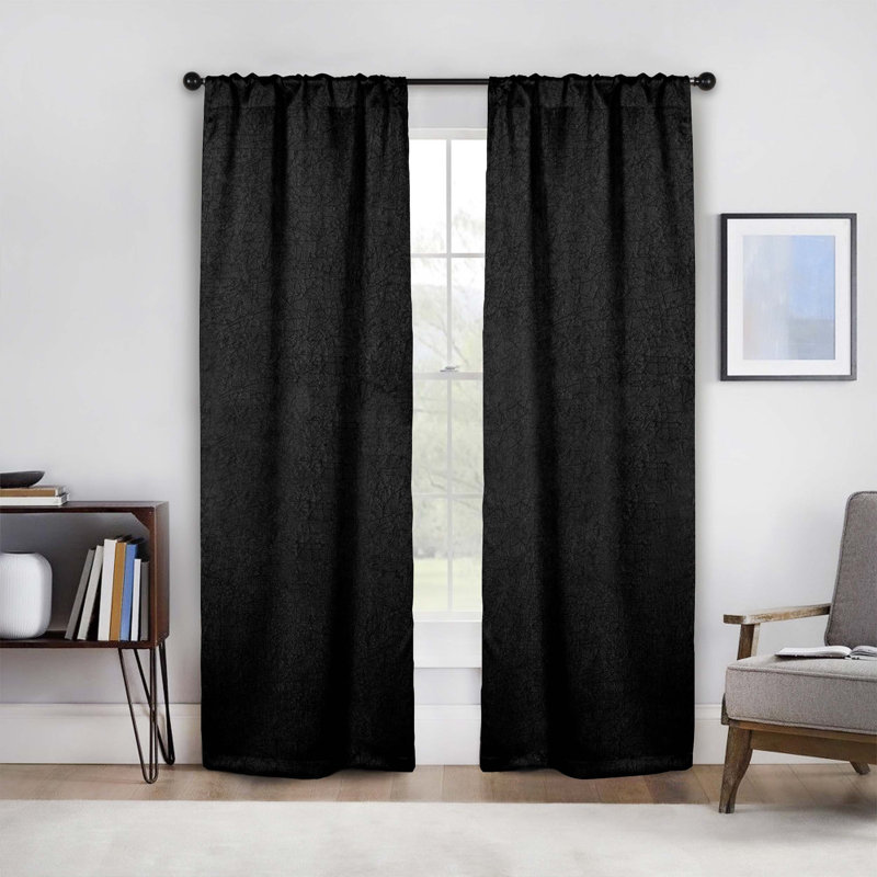 Kinlaw Textured Thermal Polyester Light Filtering Room Darkening Curtain Pair, 26" W x 84" L, Black