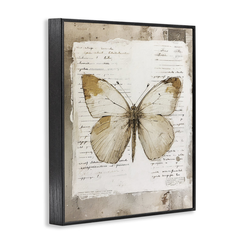 «Rustic Butterfly Collage», estampe numérique encadrée par RileyB bf-803, H 20 po x l 16 po, Giclée encadrée noir minuit
