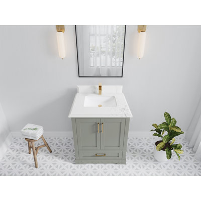 Boston 30 In. W X 22 In. D Single Sink Bathroom Vanity In Evergreen With Cove Edge White Quartz