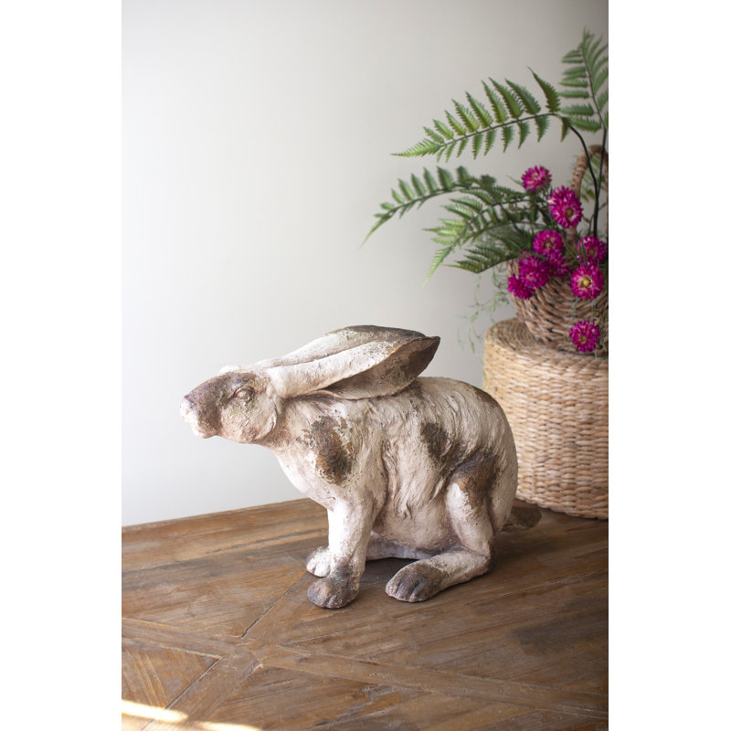  Faux Concrete Rabbit Sitting Sculptural Animal Decor 14" H Accent