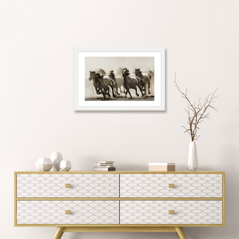 Cheval - reproduction d'art, H 16 po x l 24 po x P 1 po, Papier beaux-arts encadré blanc