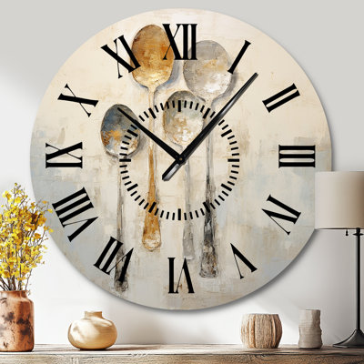 Silver And Gold Utensils - Food & Beverage Black Face Wall Clock