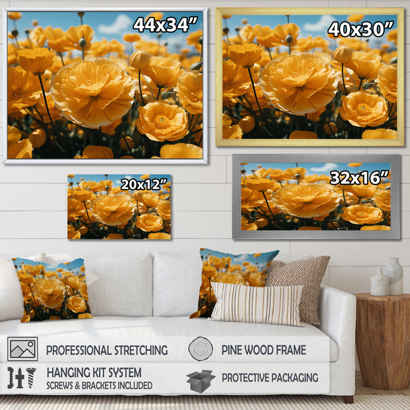 «Yellow Buttercups Field Vibrant II», reproduction sur toile, H 20 po x l 12 po x P 1 po