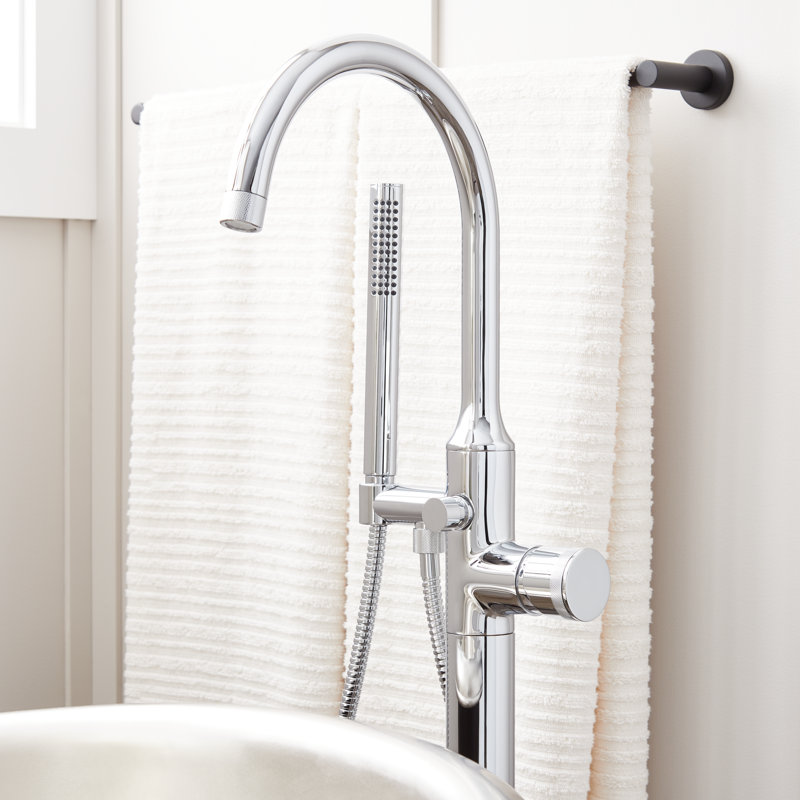 Lentz Floor Mounted Tub Filler Faucet, Brushed Gold, Knob