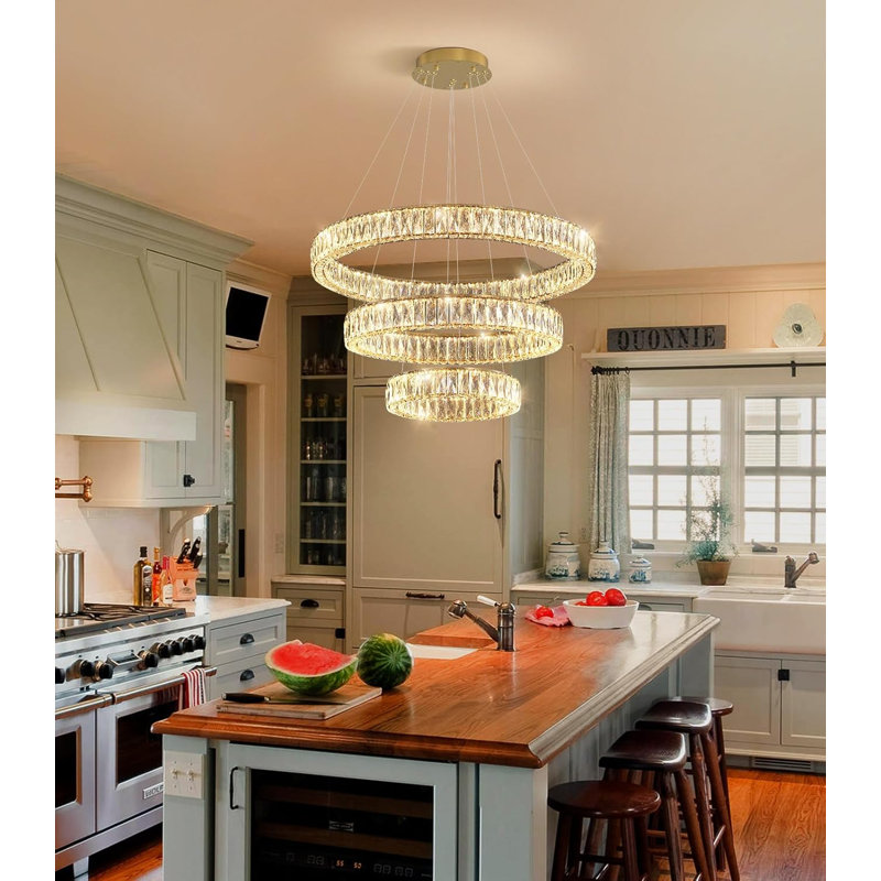 3 - Light Dimmable Led Crystal Chandelier, Gold