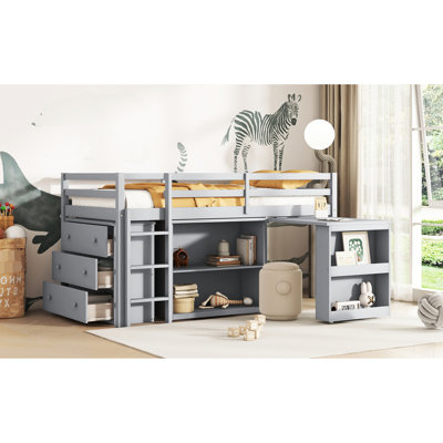 Lit mezzanine simple gris avec bureau pratique et combos de rangement