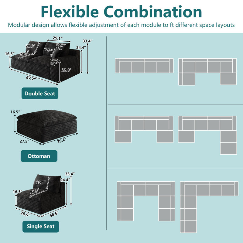 Canapé modulaire 135,4 po Cloud Couch, Black