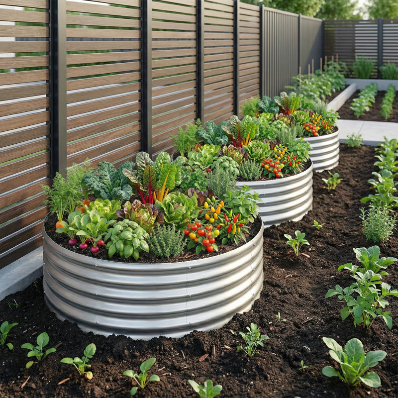 Paquet de 3 lit de jardin surélevé rond galvanisé 4 x 4 x 1 pi, boîte à fleurs argentée, 3