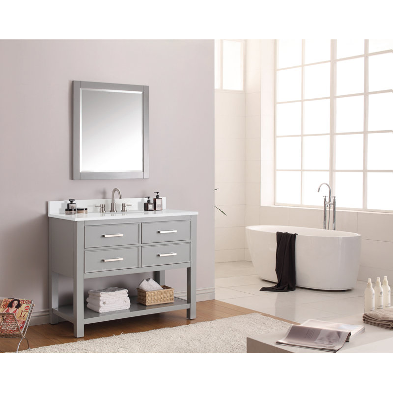 Brooks 43'' W Single Vanity, Chilled Gray, White Engineered Stone
