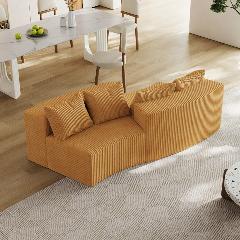 Canapé modulaire incurvé en velours Corduroy, Jaune