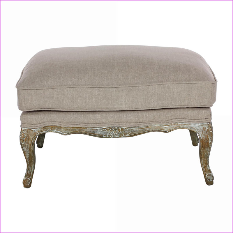 Repose-pieds, décor de salon de ferme avec structure en bois gris ardoise patiné, tissu naturel texturé, coussin en duvet moelleux en mousse | Bois massif | Noyer brun