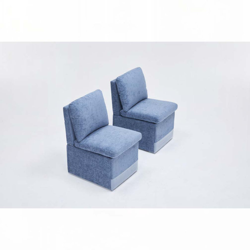 Chaise rembourrée en lin sans accoudoirs, Bleu