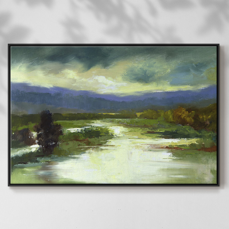Mountain Meadow, peinture sur toile encadrée, H 25 po x l 37 po x P 2 po, Cadre noir