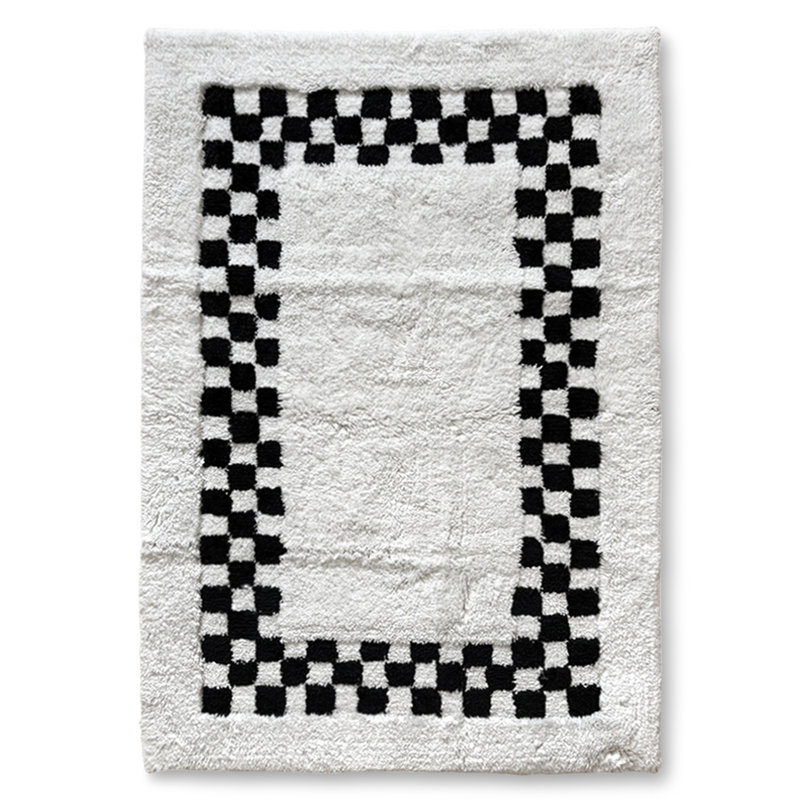 Black Check Hotel Bath Rug, Black Checkered