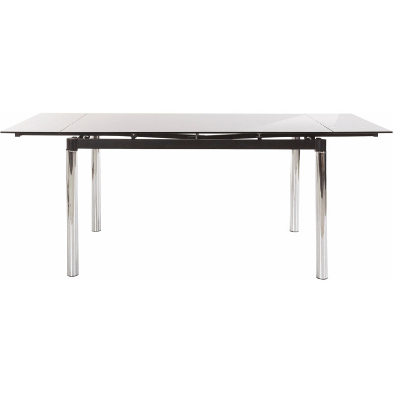 Stallone Extendable Glass Top Metal Base Dining Table, Black
