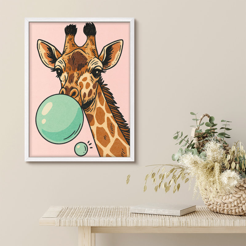 Art mural encadré Pop Art girafe, H 14 po x l 11 po, Blanc
