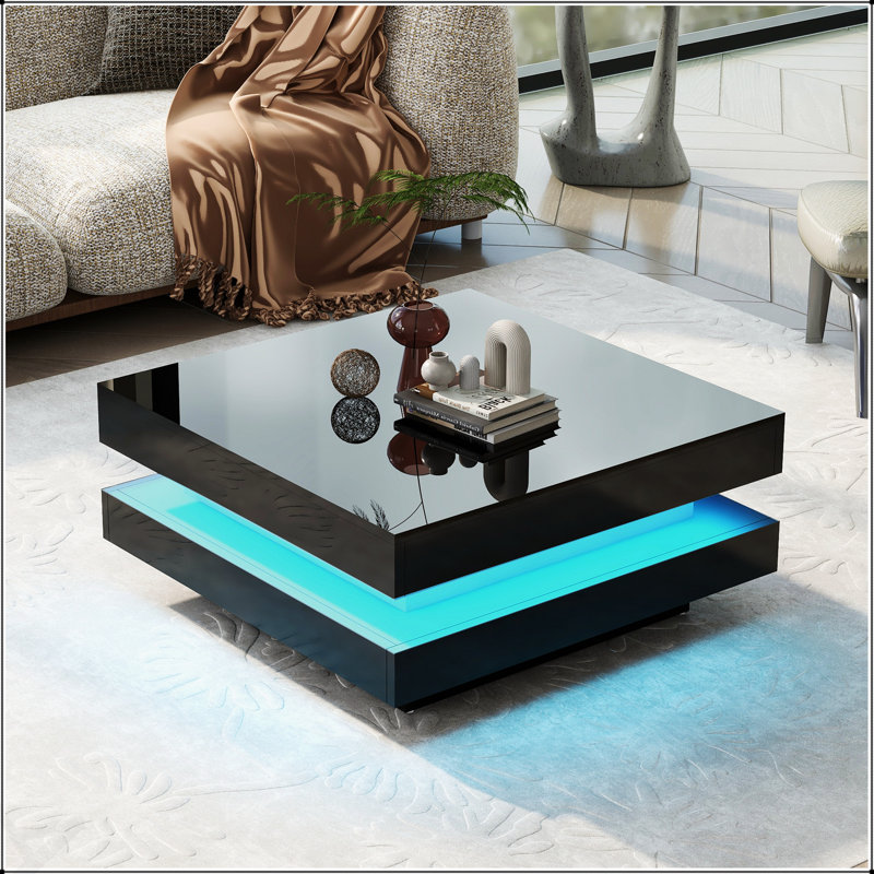 Table basse carrée à 2 niveaux avec lumières DEL enfichables de 16 couleurs, durable et élégante pour les salons modernes