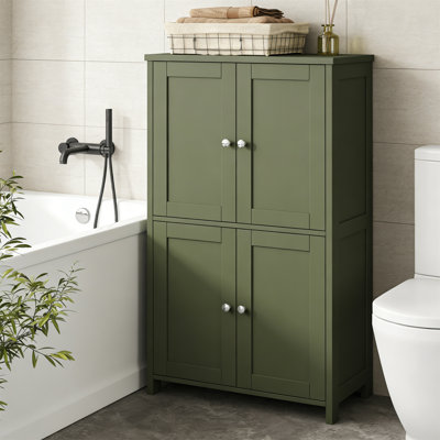 Bathroom Floor Storage Cabinet With Top Board And Metal Handles, Green For Kitchen