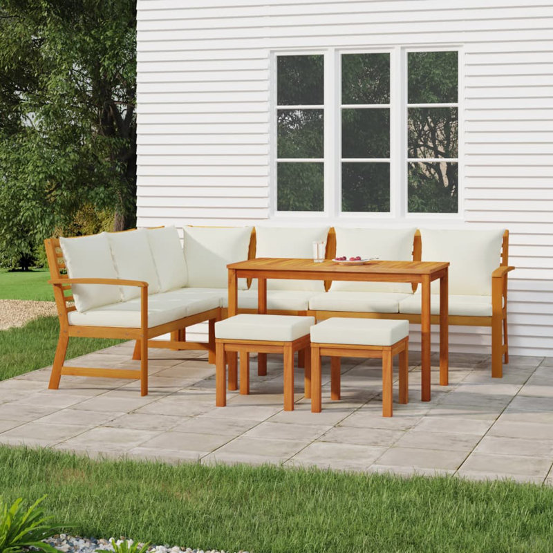 Acacia Patio Dining Set with, Cream, 8