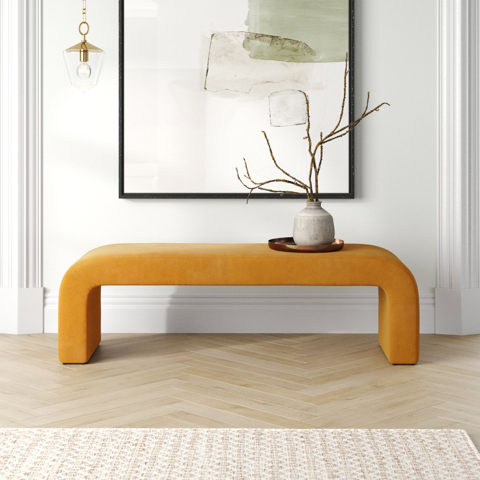 Daine 62" Linen Bedroom Bench, Butterscotch Velvet