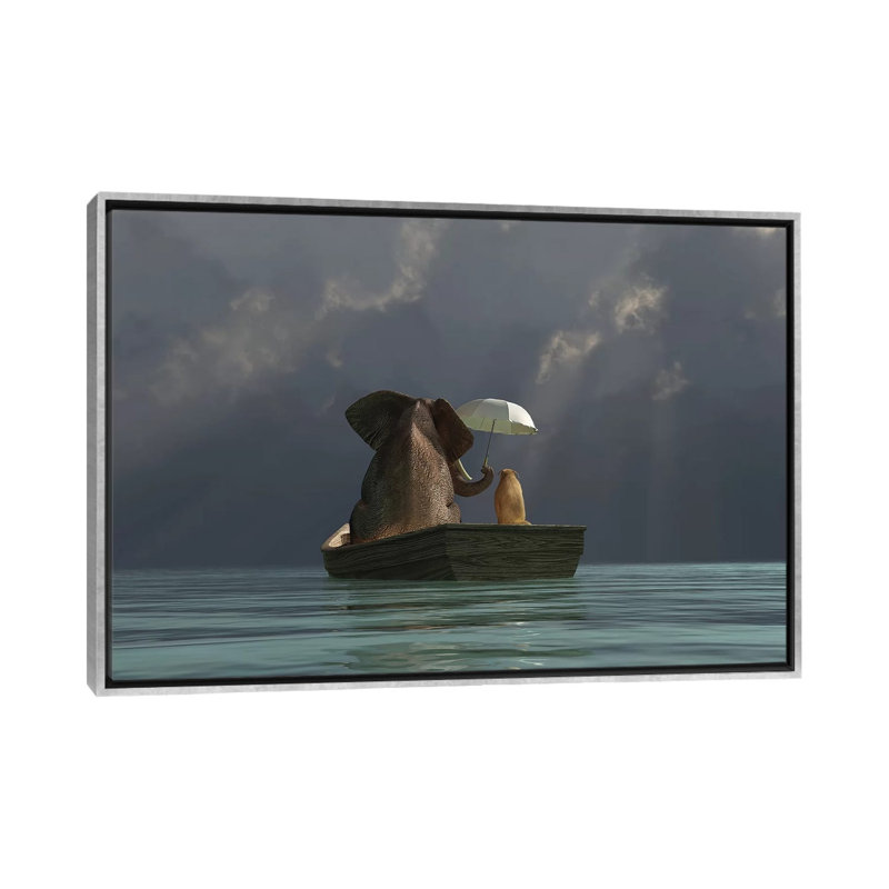 «Elephant and Dog Are Floating in a Boat II» par Mike Kyiv - Reproduction d'art graphique, Pas de tapis