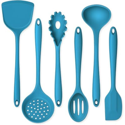 Ensemble de 6 ustensiles de cuisine en silicone, bleu marine, compatibles avec les poêles antiadhésives, non toxiques et lavables au lave-vaisselle.