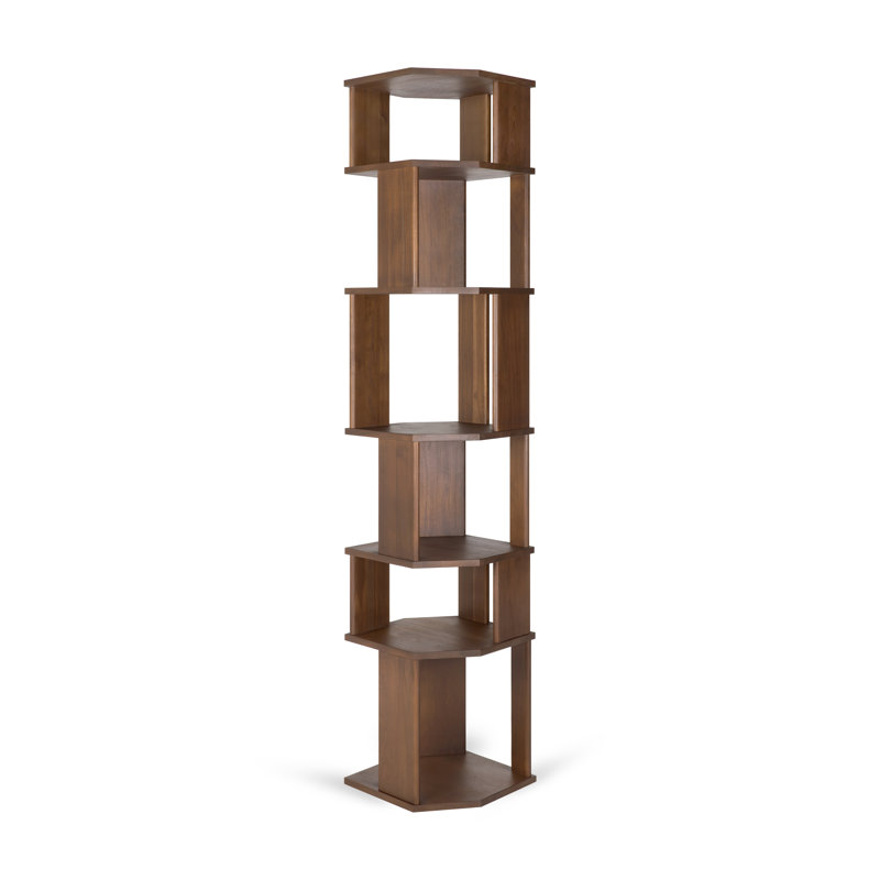 Stairs Solid Wood Geometric Bookcase, Varnished Teak