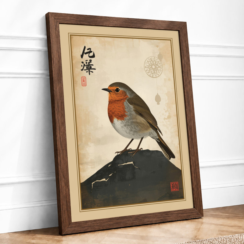 Perched Robin Japandi - Print, Walnut, A3 - 42.0 x 29.7 cm