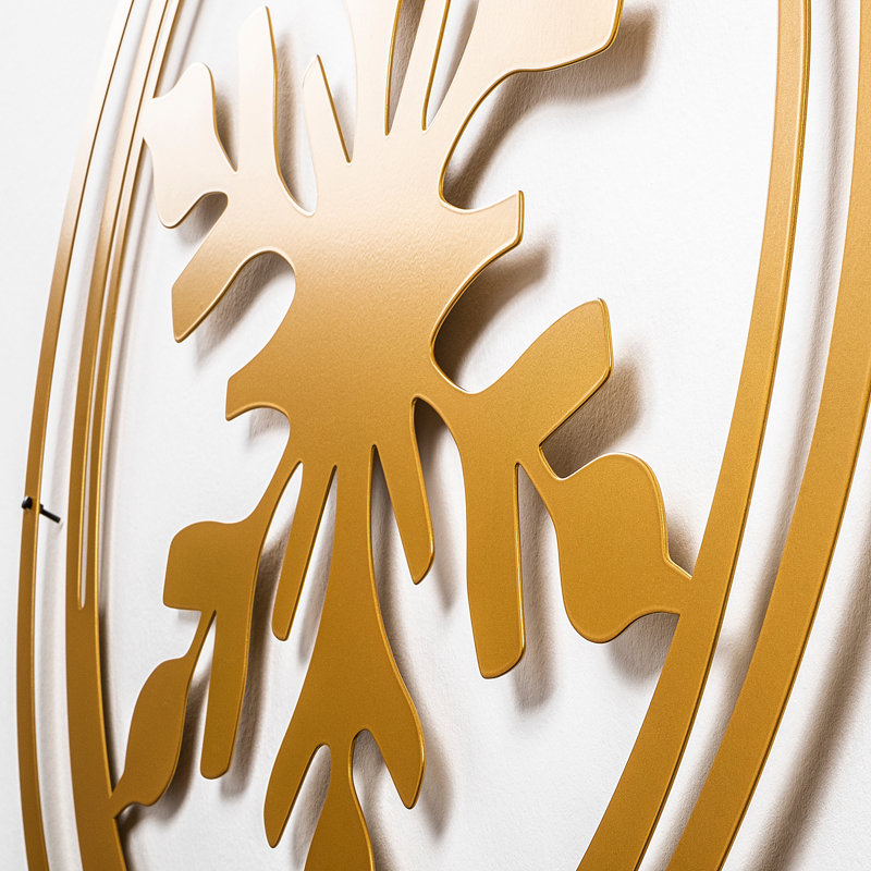 Accessoire mural élégant en métal, finition dorée, 24,4 po x 22 po | Fabrication 100% métal, épaisseur: 0,05 pouce | Se suspend facilement avec une fixation murale, à piles (3 AA), parfaite pour la décoration intérieure et les murs décoratifs