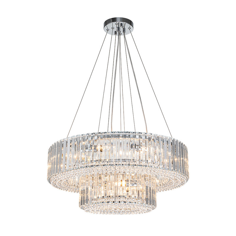 Theresa 12-Light Double-Tier Triangle Crystal Chandelier, Chrome