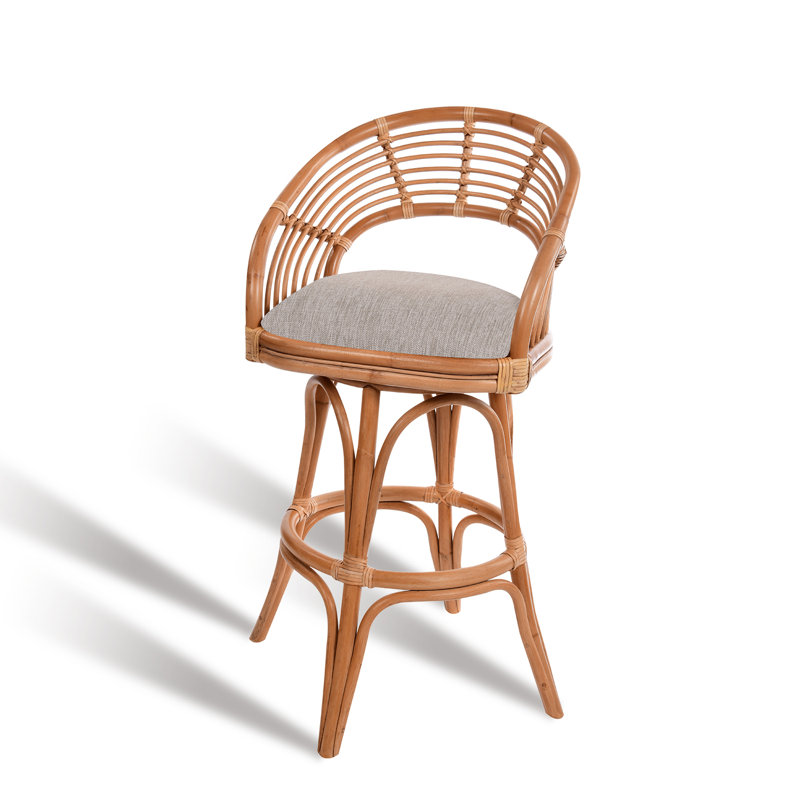 Danetra Swivel Stool, Tan/Honey Brown Frame, Bar Stool (32" Seat Height)