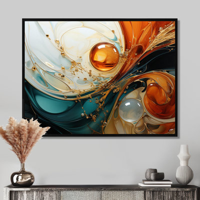 Orange et émeraude marbre lave IV - peinture abstraite, art mural