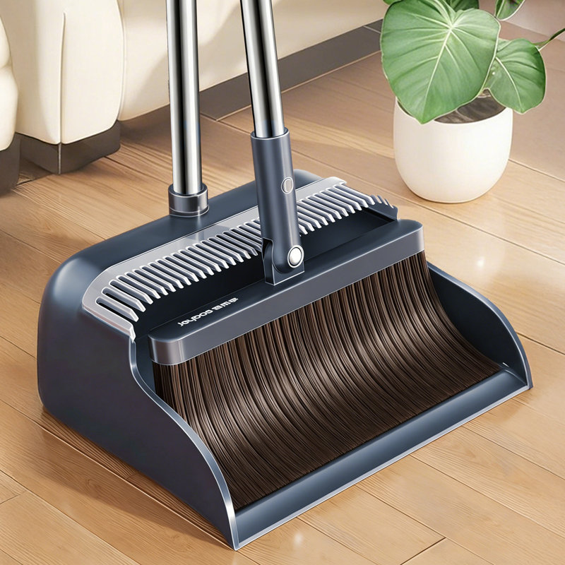 Ensemble de balai et pelle à poussière JOYBOS | Poignée réglable 51,6 po, tête de brosse supplémentaire, peigne pour animaux de compagnie, sans se pencher