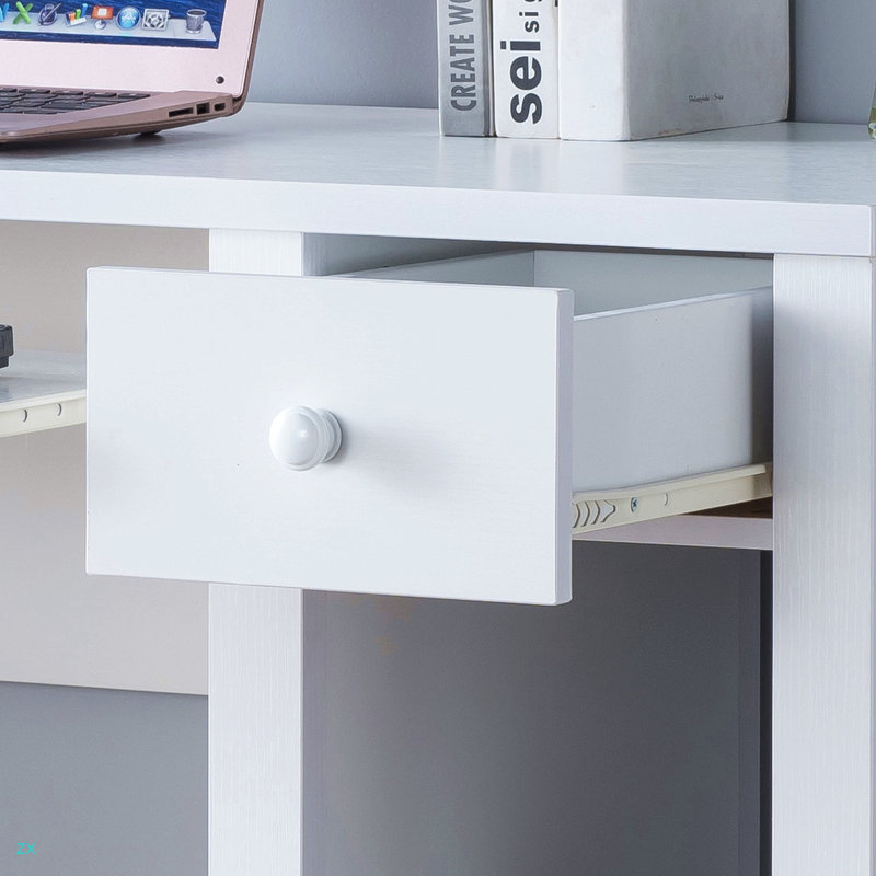 Student Desk With Hutch Home Office Desk 39"W Compact Desk Writing Desk Laptop Desk One Drawer Keyboard Drawer Wooden, White