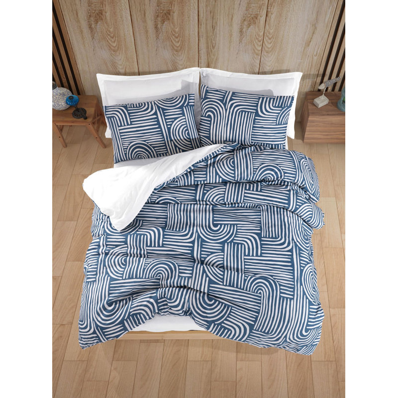 Ensemble de housse de couette, bleu, 53,1 po x 78,7 po | 65% coton / 35% polyester, 120 fils | Lavable à la machine, fermeture à boutons pour courtepointe et taie d'oreiller (31,5 po x 31,5 po) | Literie douce et élégante essentielle