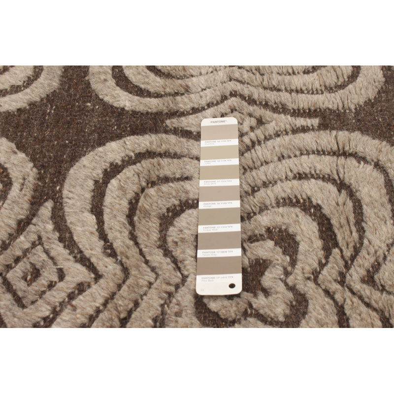 Tapis brun clair / brun en laine noué à la main à motif géométrique