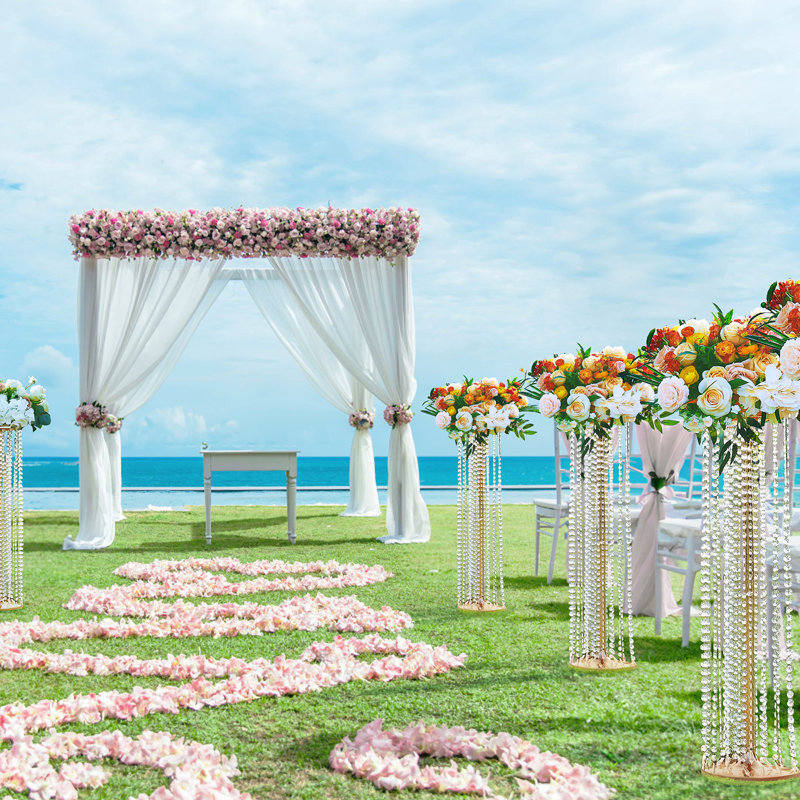 Luxurious French Gold Crystal Wedding Flower Stand Set