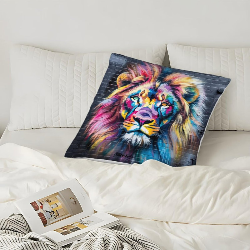 Indoor / Outdoor Cushion, Multicolor Lion
